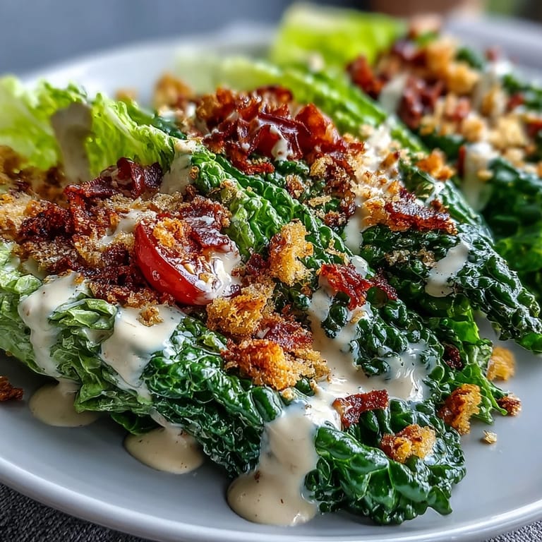Creamy Tahini Caesar Salad featuring fresh romaine, golden croutons, and tangy tahini dressing for a modern twist.