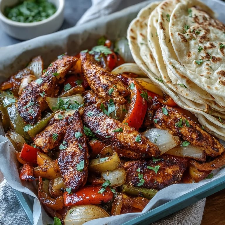 Juicy chicken fajitas with roasted peppers, perfect for a quick weeknight dinner.