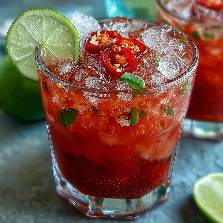 Bright strawberry chili limeade mocktail recipe ideal for a spicy-sweet, alcohol-free drink.