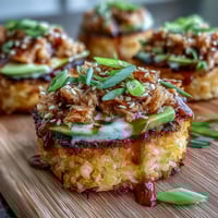 Crispy golden rice squares topped with creamy spicy tuna and fresh avocado slices, a sushi bar favorite appetizer.